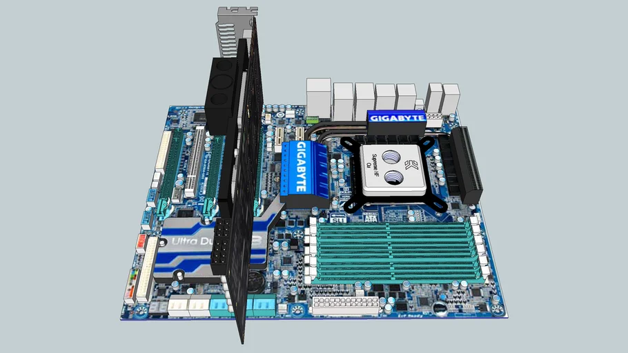 X58 board with gpu and cpu blocks