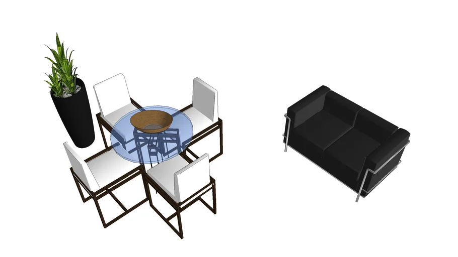 Round Dining Table and Le Corbusier Sofa