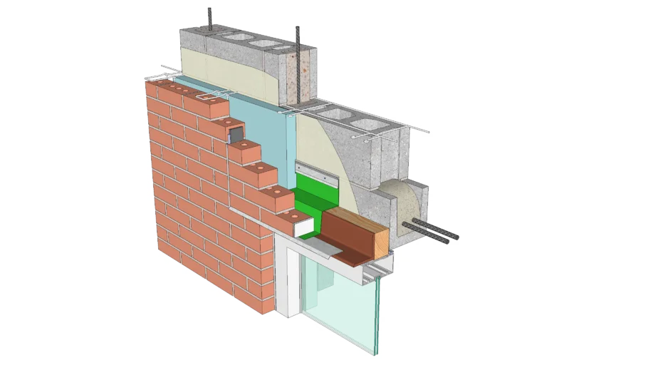 01.030.0601 Window head | Anchored veneer, CMU backing, loose lintel
