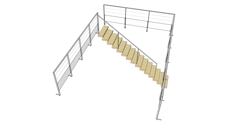 Escalier suspendu chene & Mezzanine (garde corps inox & verre)