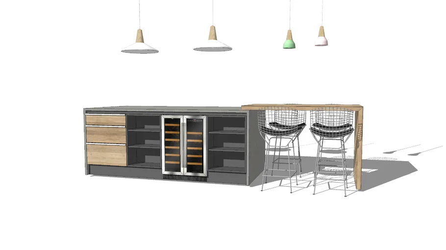 Domestic kitchen island with side dining