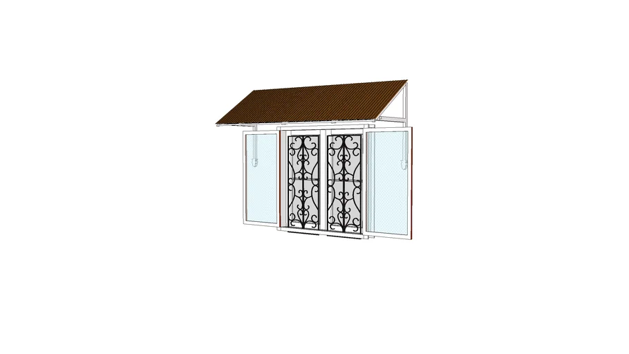 DOUBLE SHUTTER WINDOW WITH GLASS, MESH, GRILLE AND AWNING