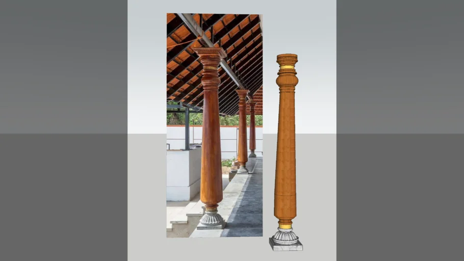 traditional chettinad style wooden columns