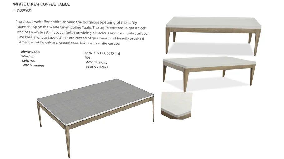 REVELATION WHITE LINEN COFFEE TABLE #R22939