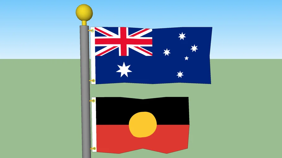 Australia & Australian Aboriginal Flags with Flagpole