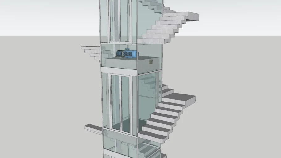 Escaleras Prefabricadas con ascensor monofasico y paredes de Cristal
