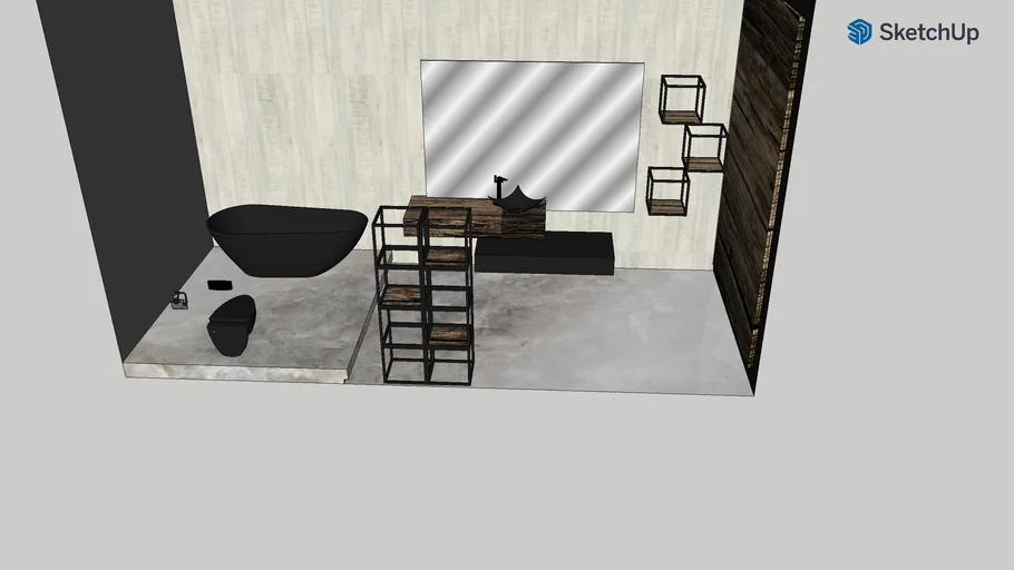 bagno moderno - modern bathroom - nero - panna - bianco - legno scuro - 