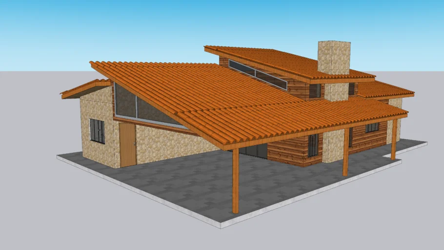 desenho 3d casa de madeira projeto finalizado 
