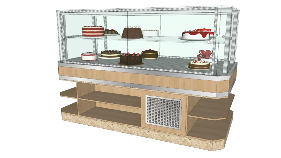 Expositor central padaria, refrigerado e seco - bolos, tortas