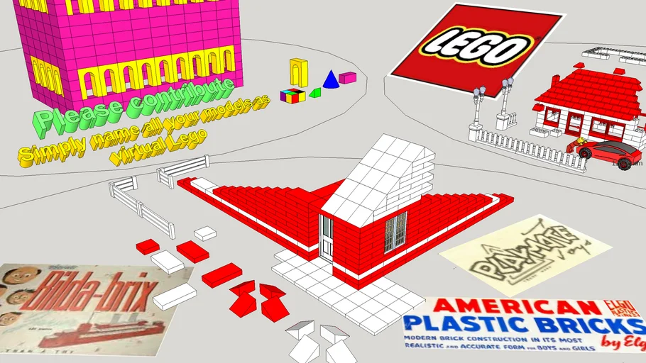 Lego (virtual) , American plastic bricks.     Contains scenes for animation.