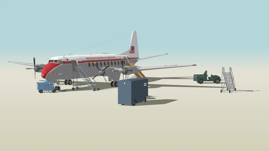 54; Vickers Viscount 800 on the ground at Heathrow airport - with interior