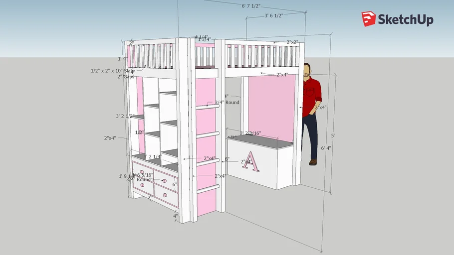 Children's Twin Sized Bunk Bed With Drawers, Shelves, and Storage