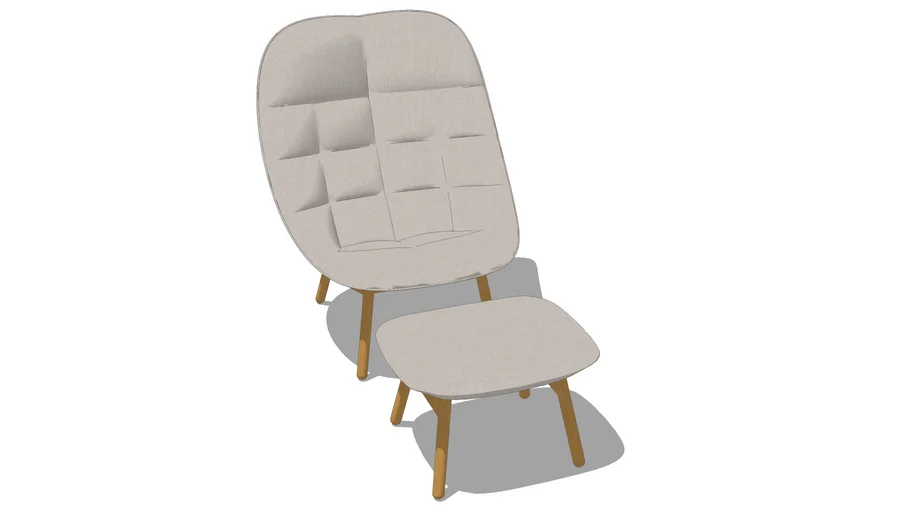 HAY Uchiwa Lounge Chair and Ottoman Wood Base