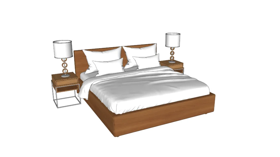 Wooden Bed with Side Tables