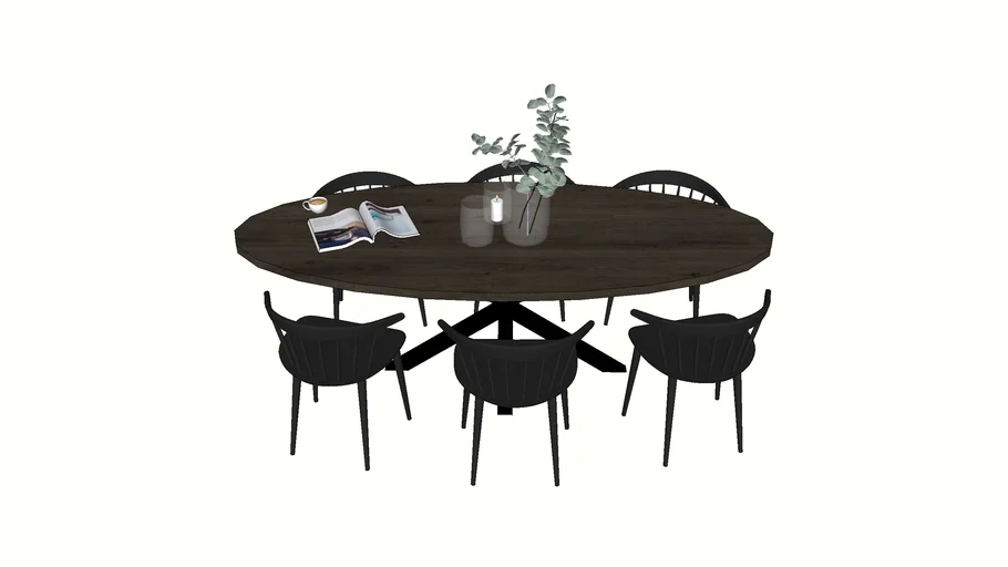 ovale tafel met zwarte stoelen