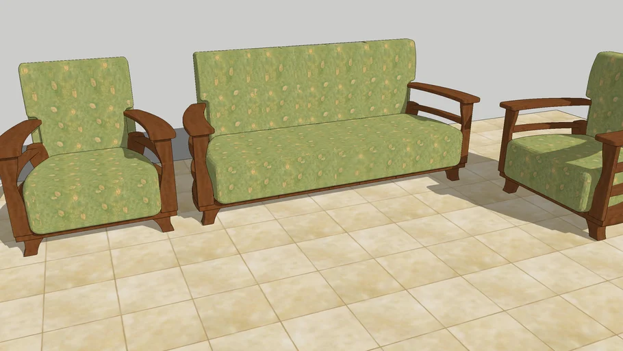 wooden and fabric sofa set