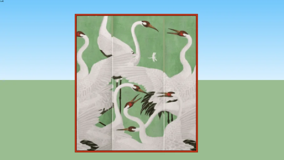 7' tall framed "Heron" Wallpaper by Gucci in Red Lacquered Frame 21st Century