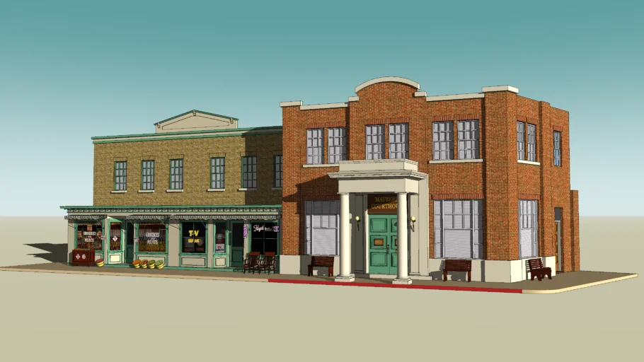 "Mayberry" Courthouse & Shops Exterior Set Facades