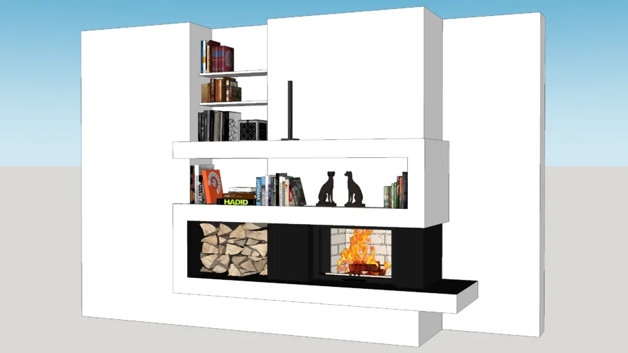 Moderner einseitiger Kamin mit Kaminzubehör