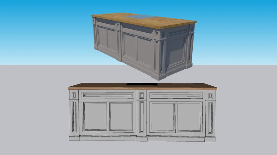 Ilot central cuisine Vray ready