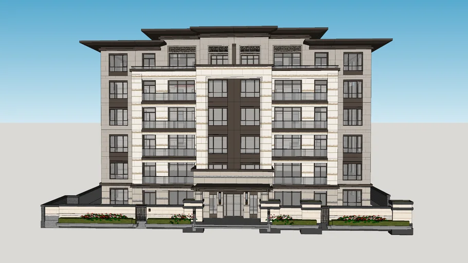 新中式公寓住宅楼建筑skp模型 www.1skp.com