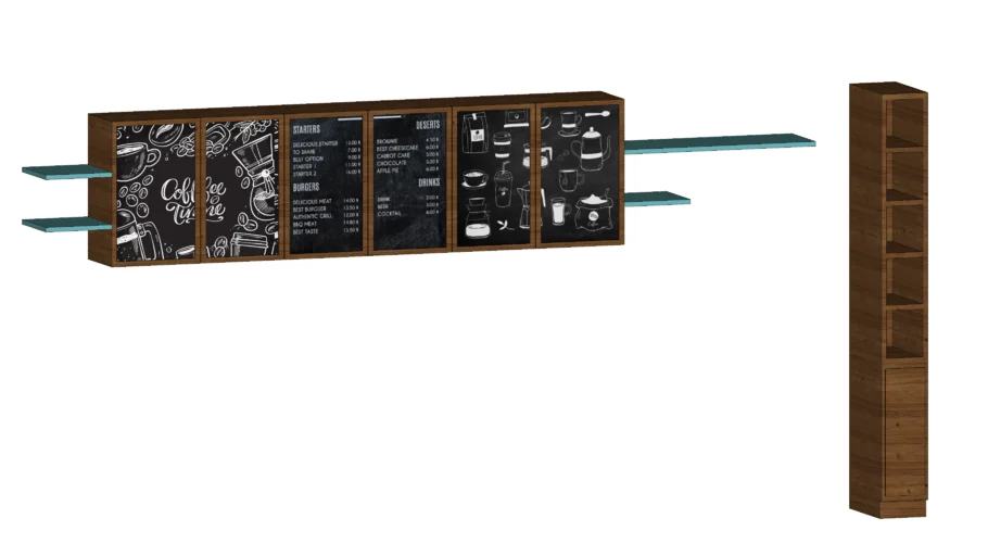 Chalkboard kitchen cabinet with side shelf