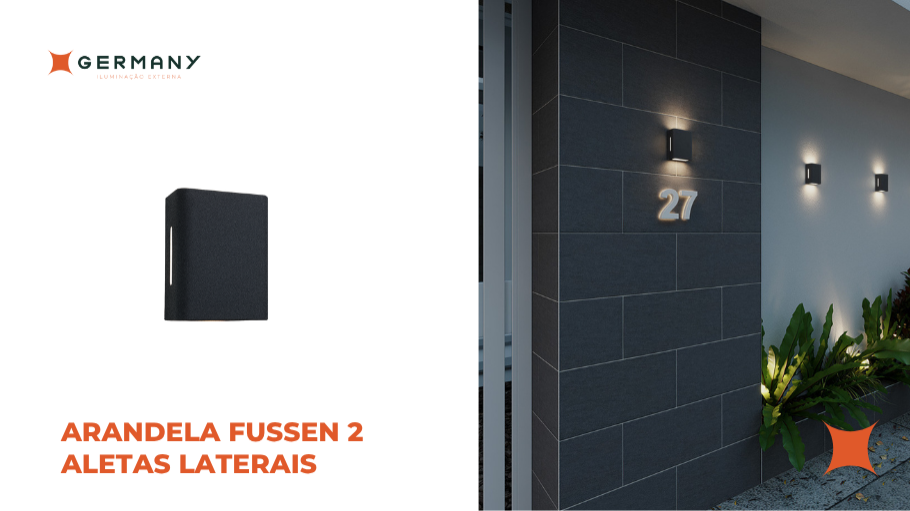 Arandela Fussen 2 Aletas Laterais - Preto Texturizado - Germany Iluminação Externa