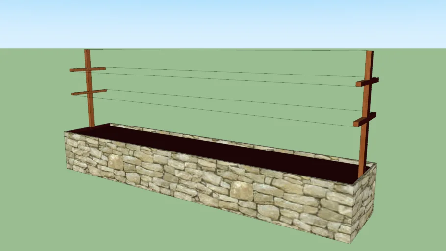 Stone Wall Raised Garden Bed with Trellis