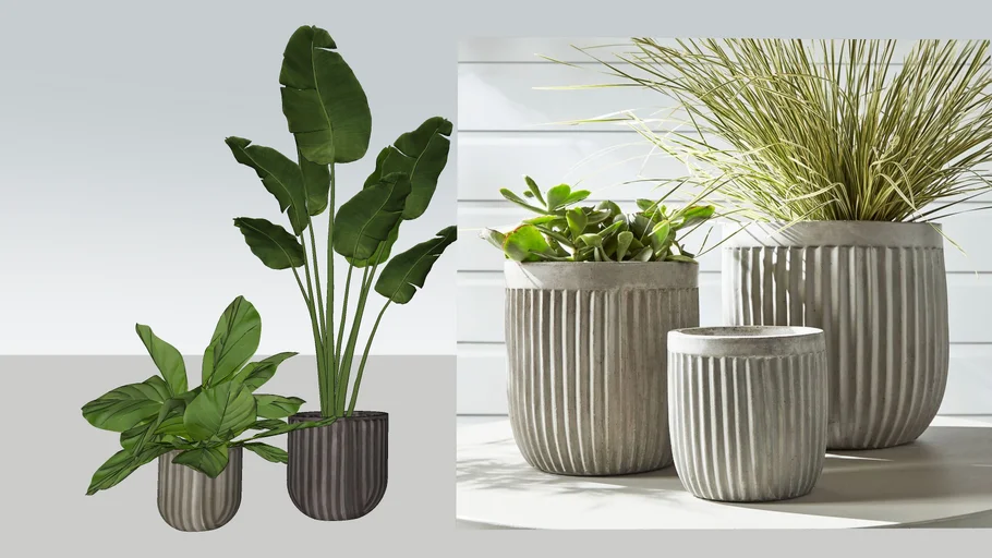 POTTERYBARN Concrete Fluted Outdoor Planters - Model - 3D Warehouse