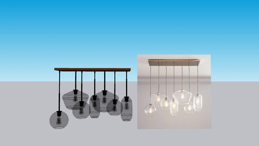 WEST ELM - sculptural glass 7 light chandelier mixed