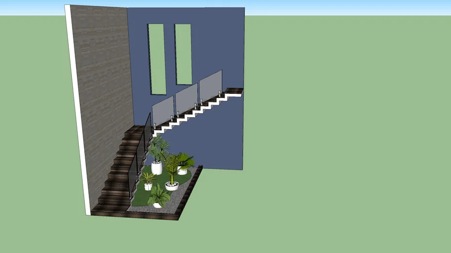 Escada em L com jardim