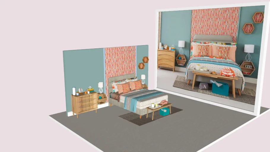 Bedroom Retro Full Bed - Habitacion Retro Cama Completa