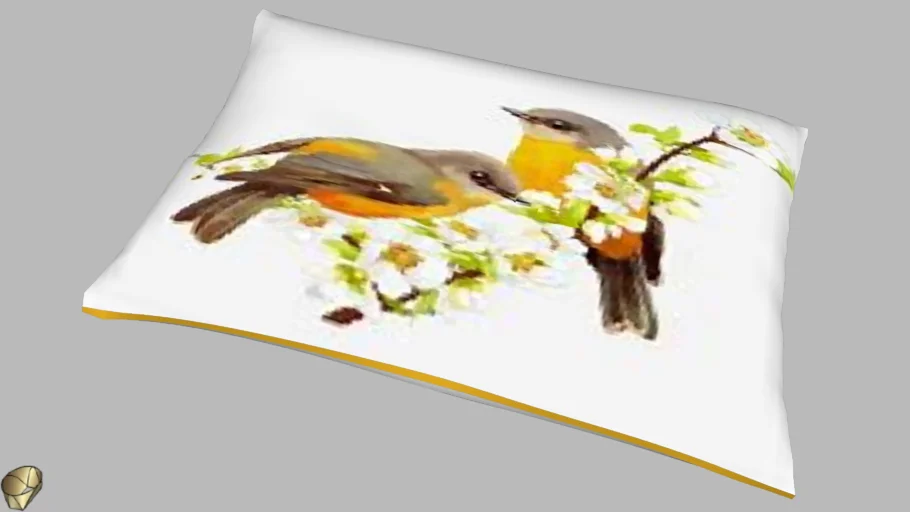 travesseiro com tecido branco+golden com pássaros 3D
