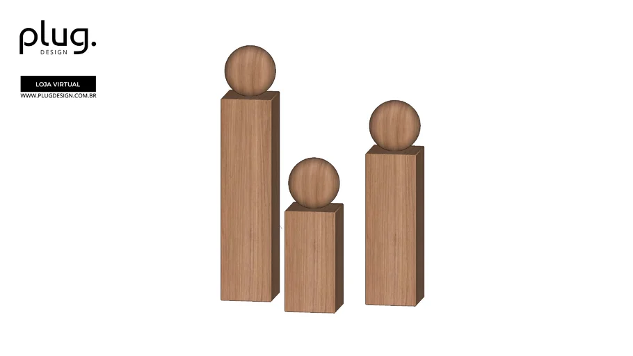 TRIO ESCULTURA GEO PLUG DESIGN ADORNO MADEIRA