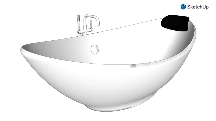 Oval Bathtube with Headrest and Faucet
