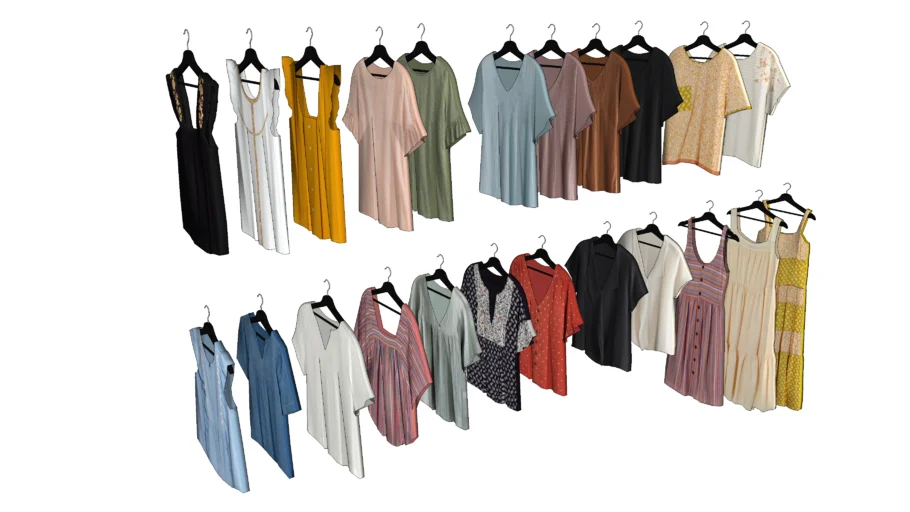 Spring Summer Womens' Clothes 3D Hanging Low Poly