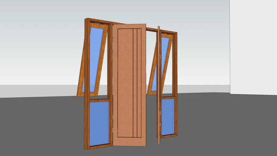 Wood Door + Window+ Fix Glass