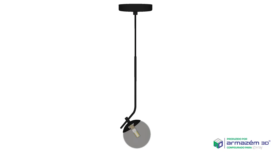 Pendente On Ly Preto com Globo de Vidro Fume