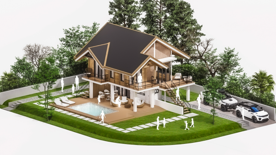 Two-Storey Modern Bahay Kubo - Exterior Isometric