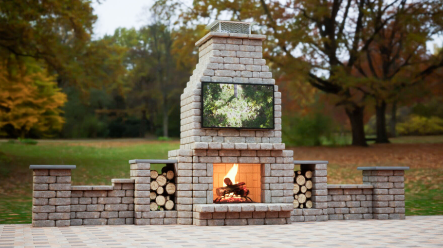 Bremley TV Fireplace Kit – Modular Outdoor Fireplace With TV Mount