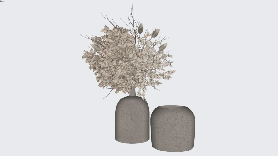 Vaso decorativo de concreto com folhas secas
