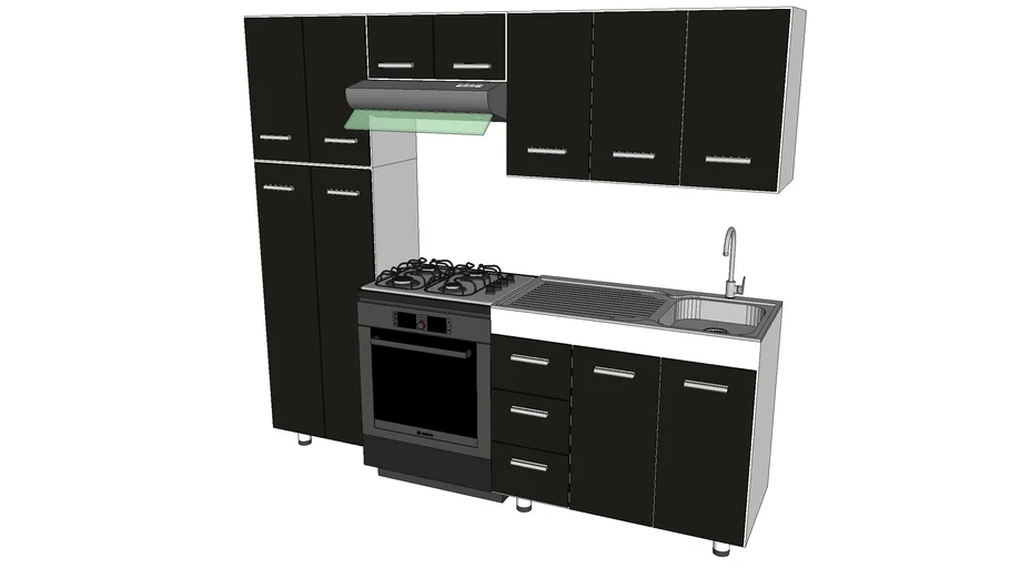 Cocina Integral 2.20 Metros 11 Puertas 3 Cajones Wengue Incluye Mesón Poceta Derecha