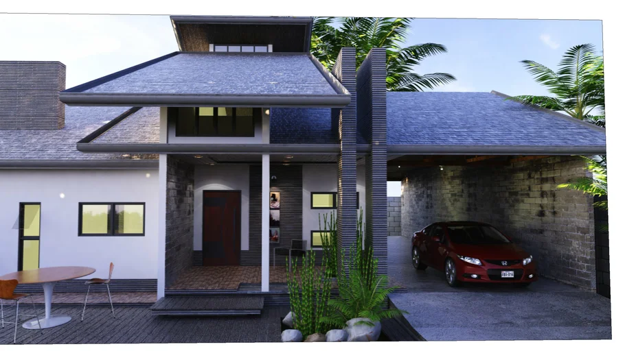 Bongalow House with Attic -Tropical Rest House Design