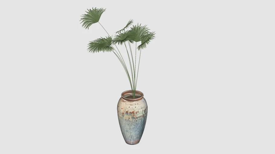 Plant in rustic vase - Blue and white