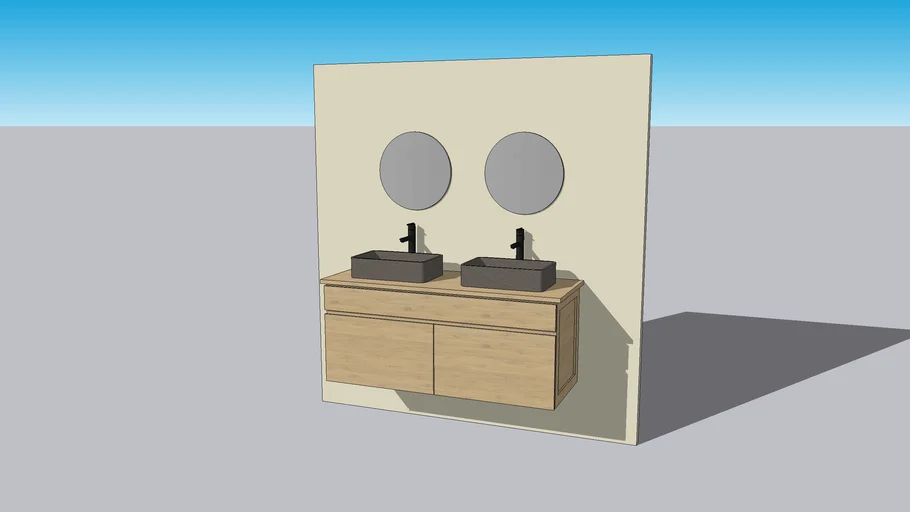 Double bathroom vanity with sink and mirror