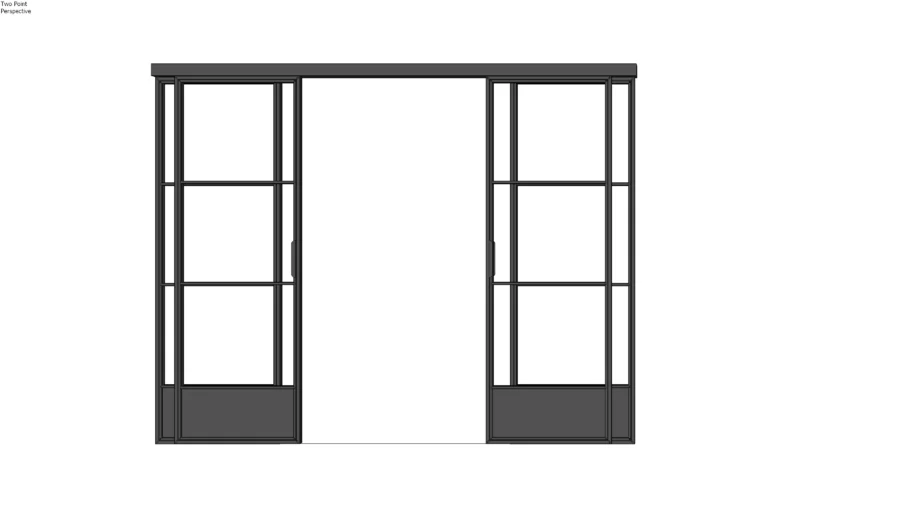 iSteel Double Sliding Black Steel Glass Doors with Side Panels and Kick Plate