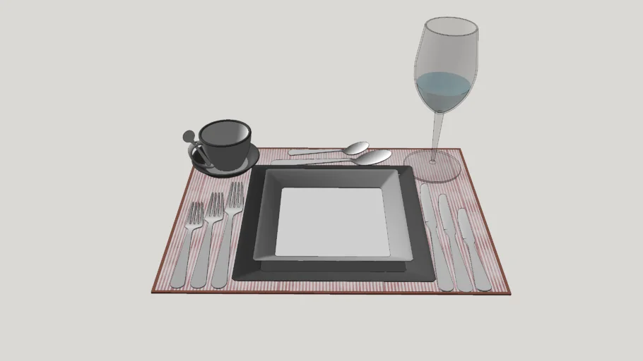 Utensílios de cozinha - Prato, talheres, jogo americano e copo.