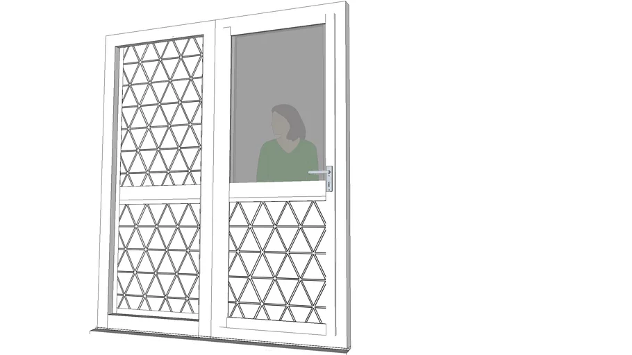 Zweifacher Fensterflügel mit Rahmen. Casements with entrance door and panel, Casements com porta de entrada e painel,