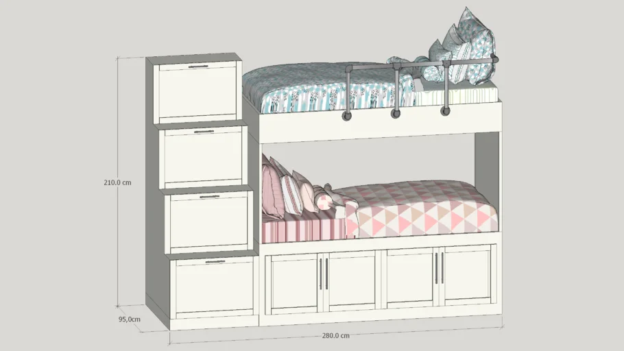 Kids room unit bed, for two kids