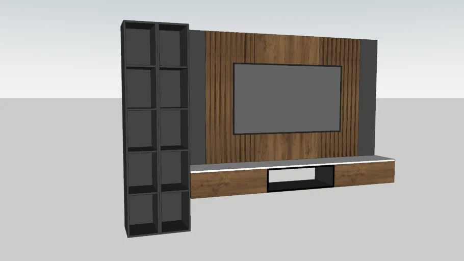 Mueble flotante para TV (Tv station) con librero a piso y cajones inferiores